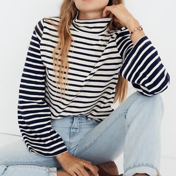 Madewell Wide-Sleeve Turtleneck in Stripe-Block - Picture 2 of 8